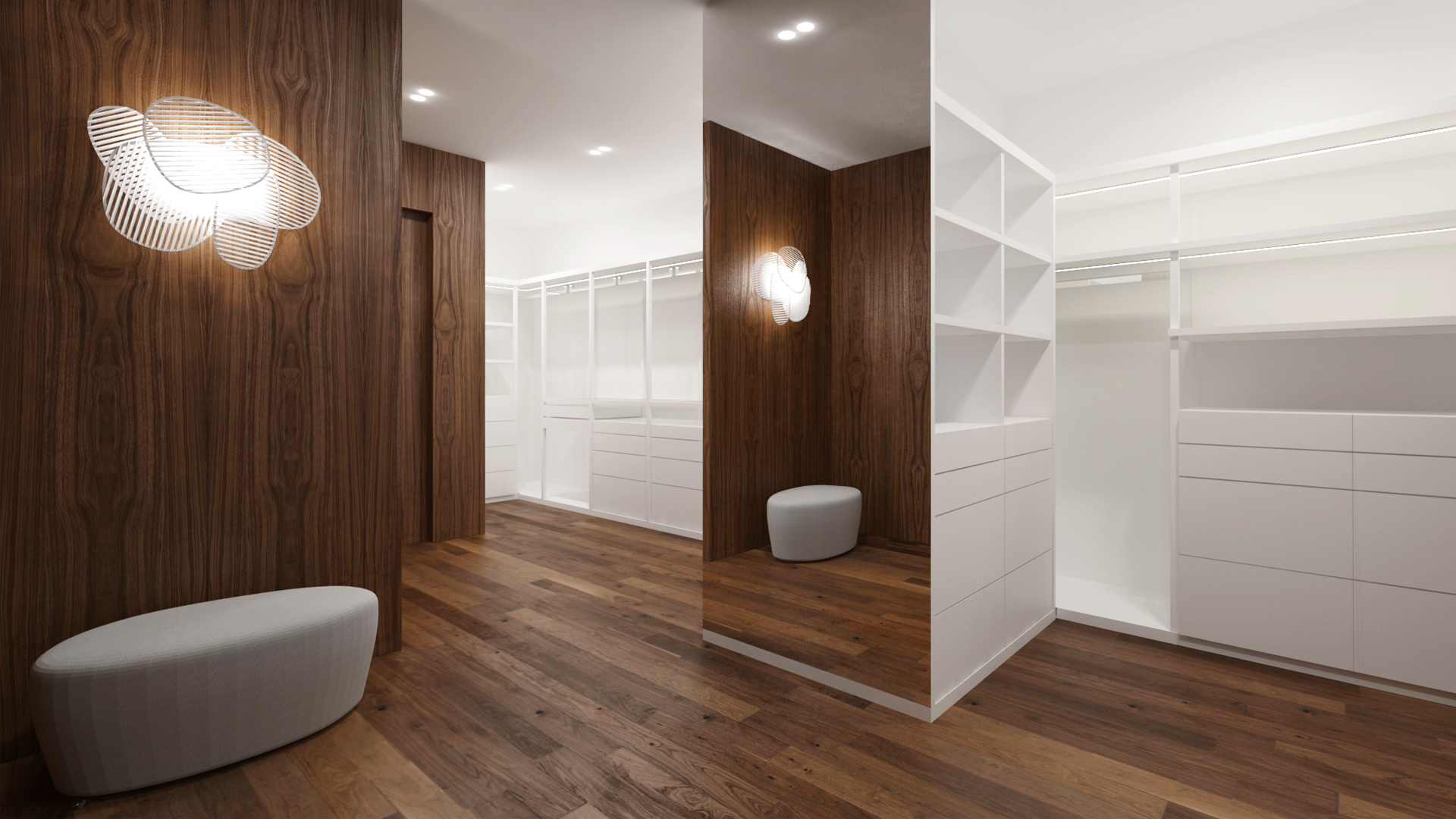 navrh interieru satnika, navrh satnika, interier satnika, interierovy dizajn, interierovy dizajner, veronika paluchova, wardrobe design, walnut design, orech, dyha, design room, foscarini light, walnut interior, walnut penthouse interior, penthouse design, penthouse interior design, moroso pouf