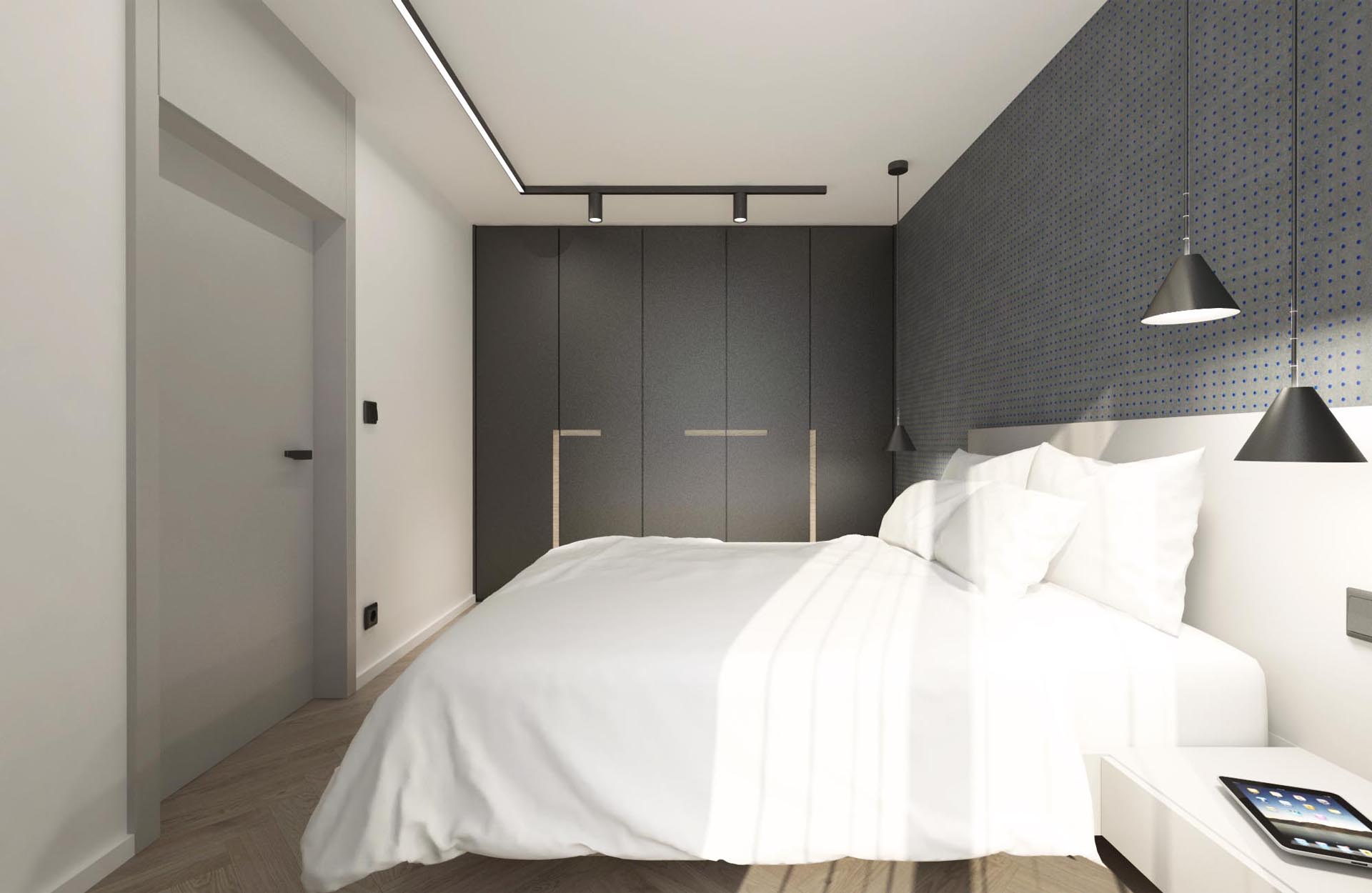 rekonstrukcia bytu, rekonstrukcia bytu bratislava, navrh spalne, navrh interieru spalne, interier spalne, navrh interieru, bedroom design, interierovy dizajn, interierovy dizajner, veronika paluchova, grey interior, black interior, lecorbusier, 