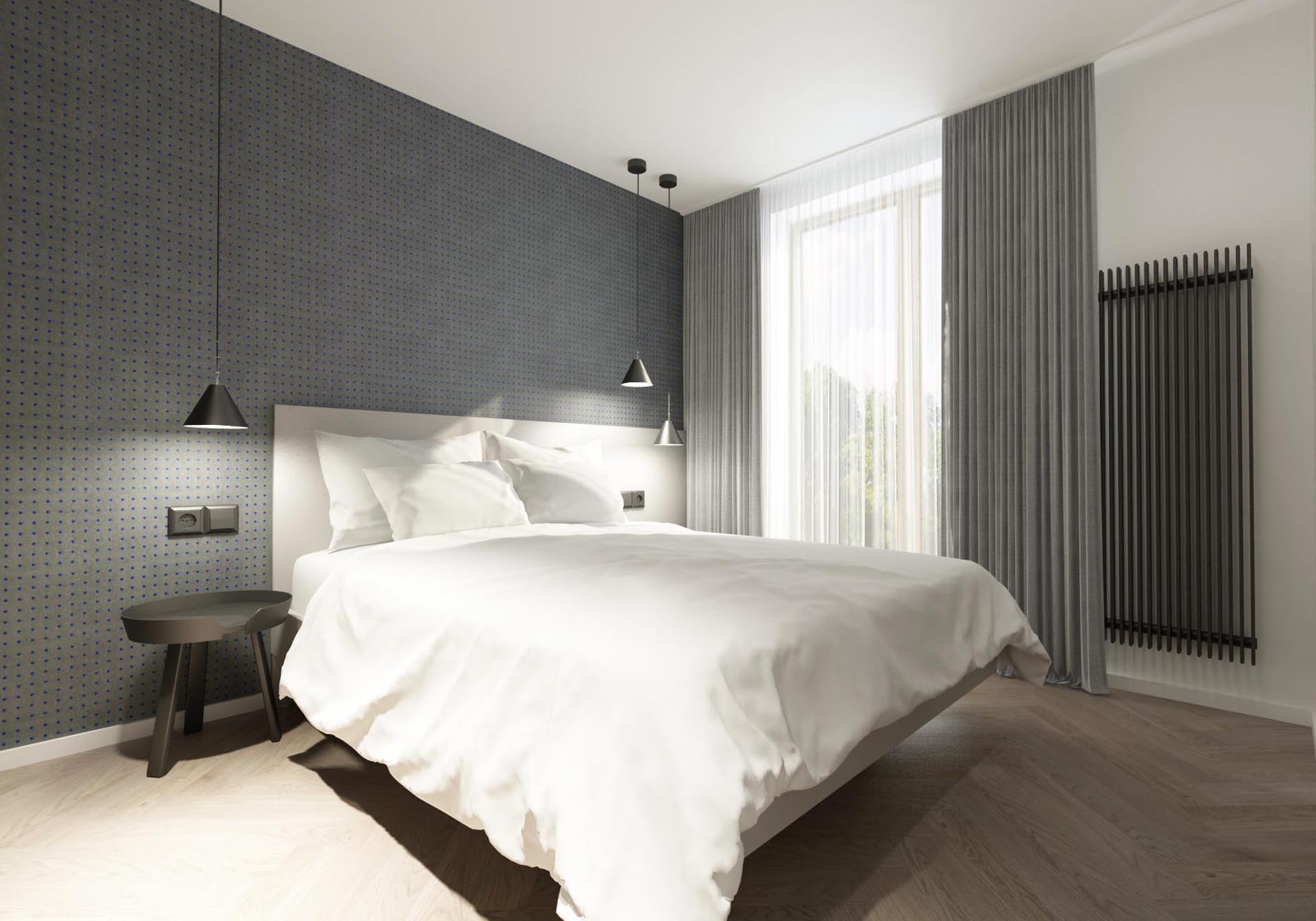 rekonstrukcia bytu, rekonstrukcia bytu bratislava, navrh spalne, navrh interieru spalne, interier spalne, navrh interieru, bedroom design, interierovy dizajn, interierovy dizajner, veronika paluchova, grey interior, black interior, lecorbusier, 